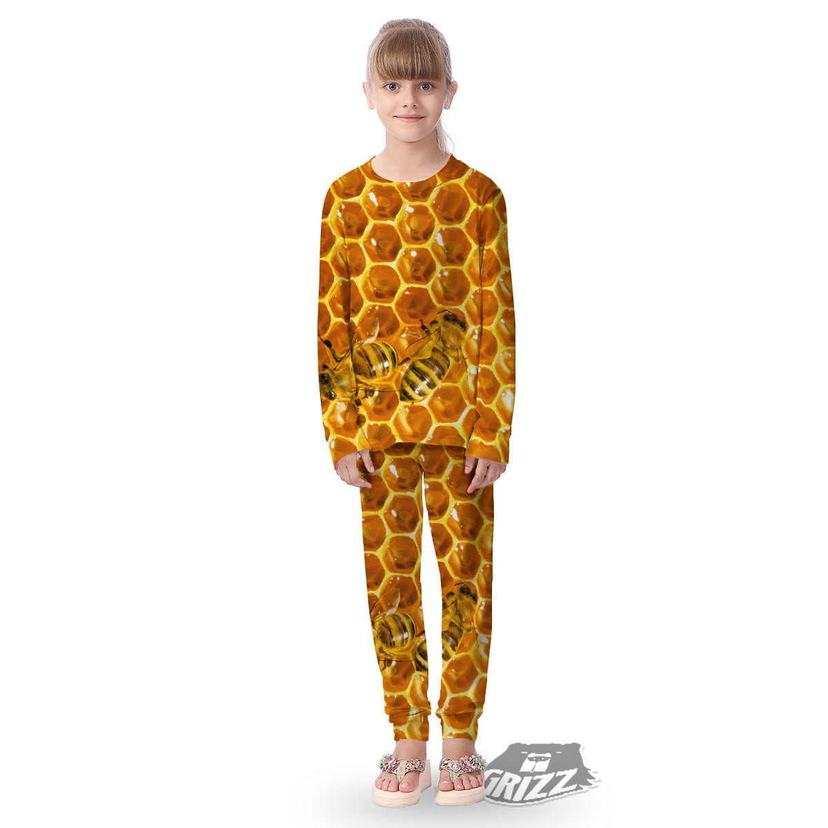 Hive Honey Bee Print Kid's Pajamas-grizzshop
