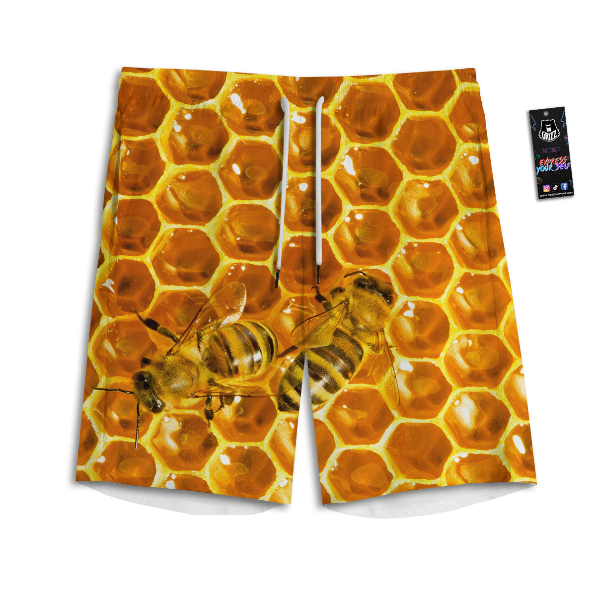 Hive Honey Bee Print Men's Athletic Shorts