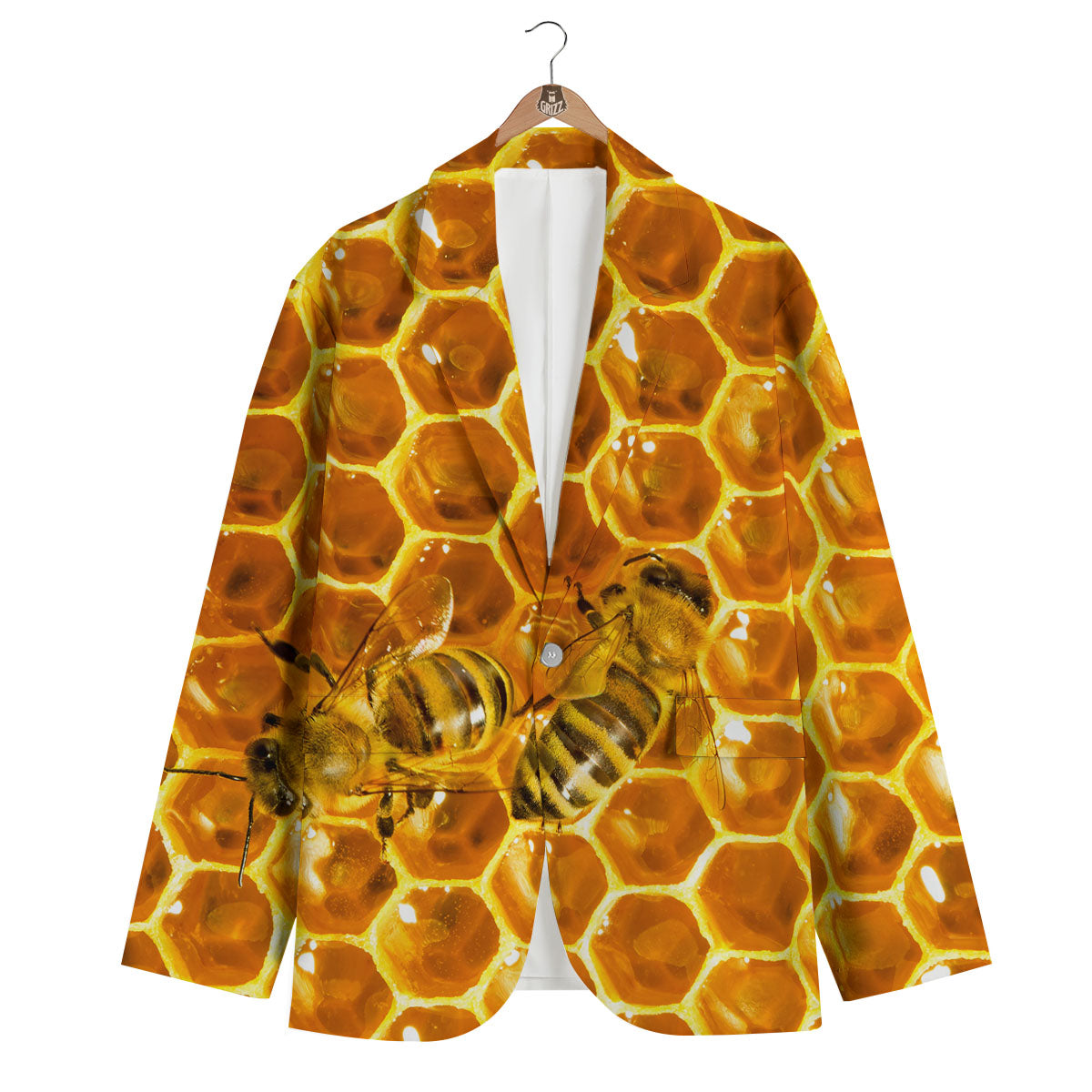 Hive Honey Bee Print Men's Blazer-grizzshop