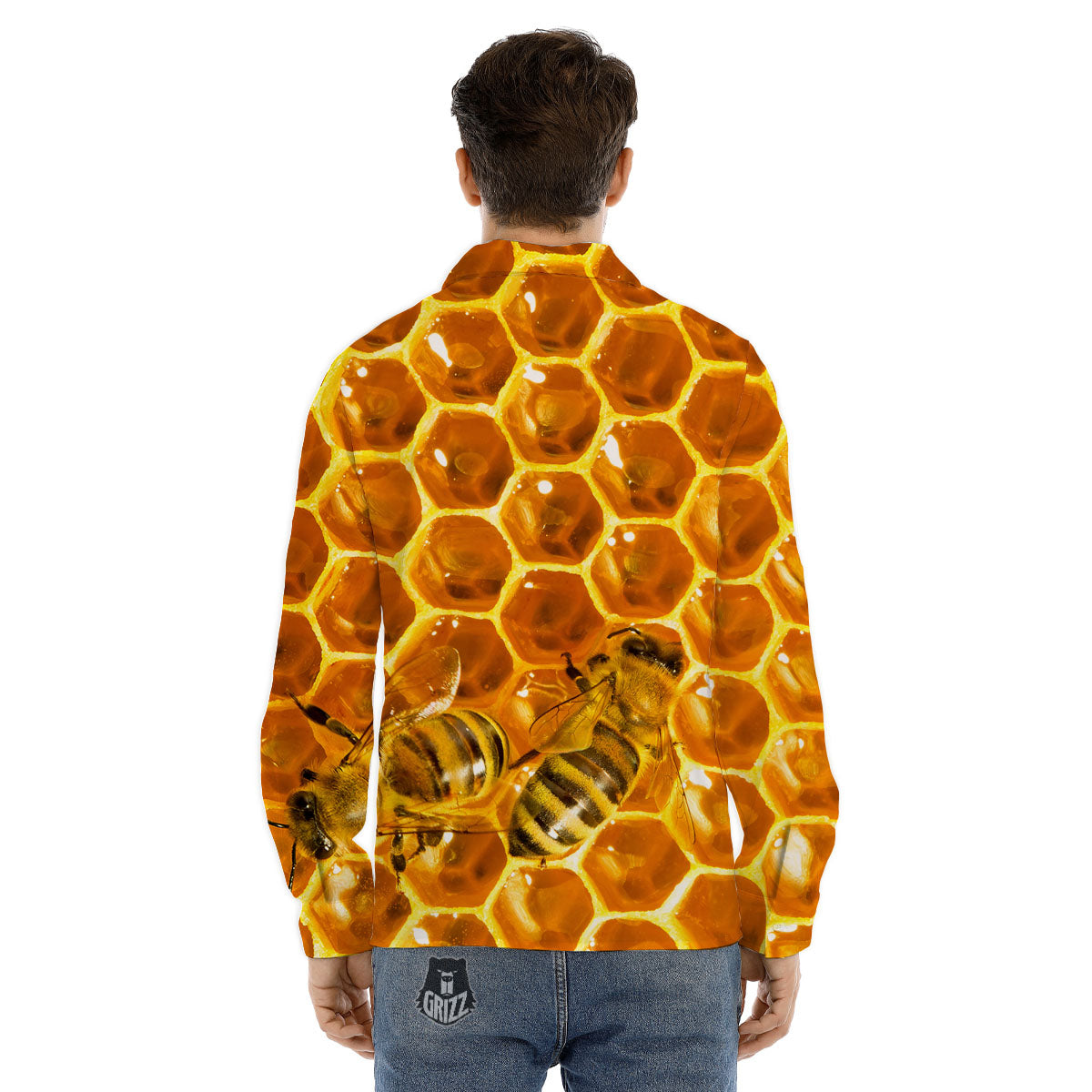 Hive Honey Bee Print Men's Dress Shirts-grizzshop