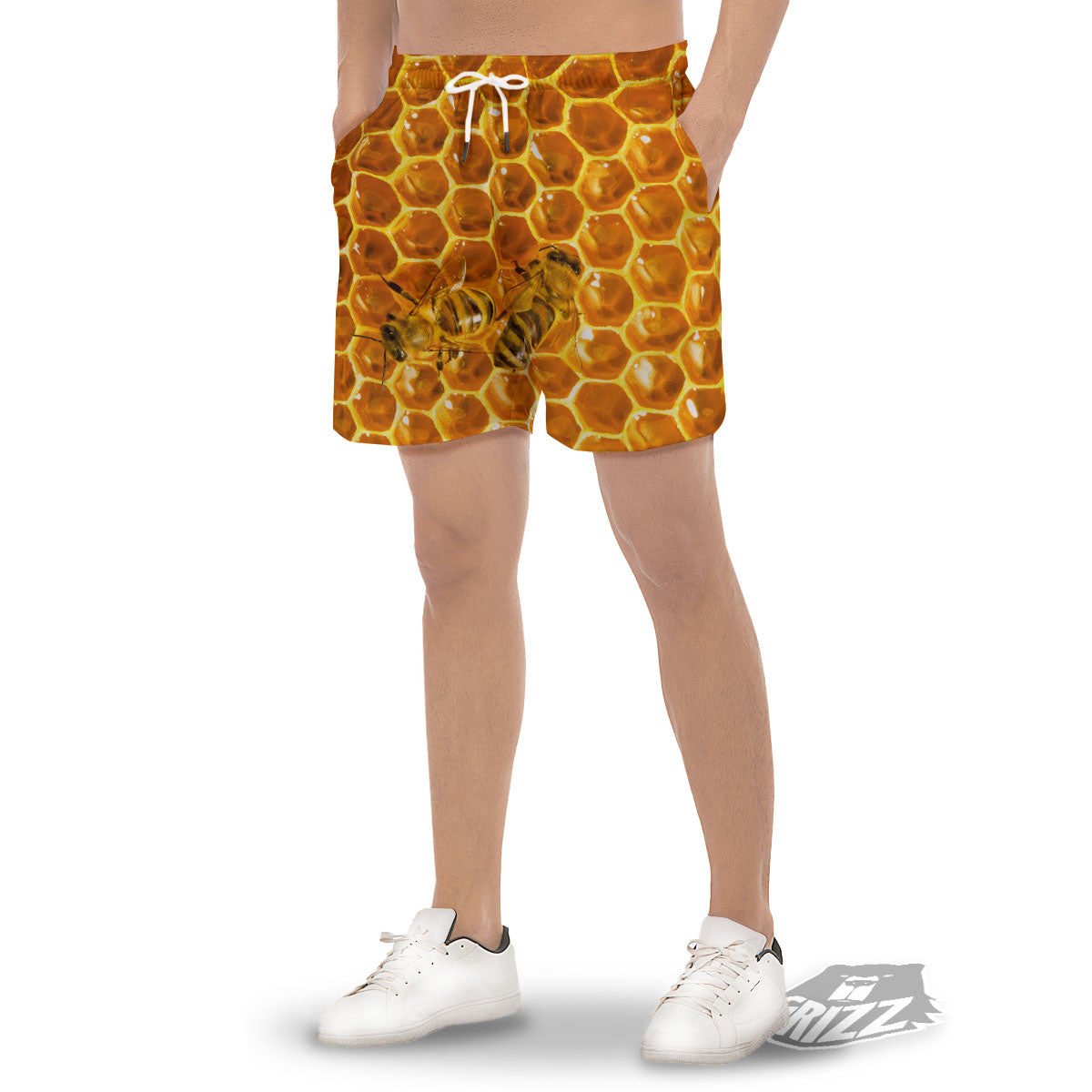 Hive Honey Bee Print Men's Gym Shorts-grizzshop