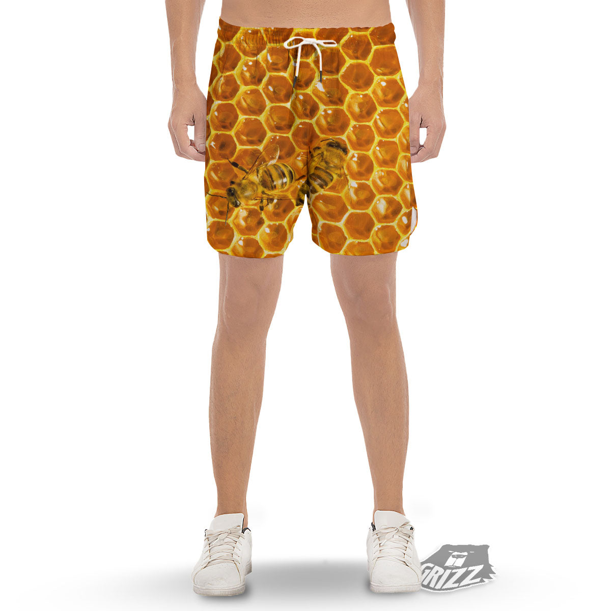 Hive Honey Bee Print Men's Gym Shorts-grizzshop