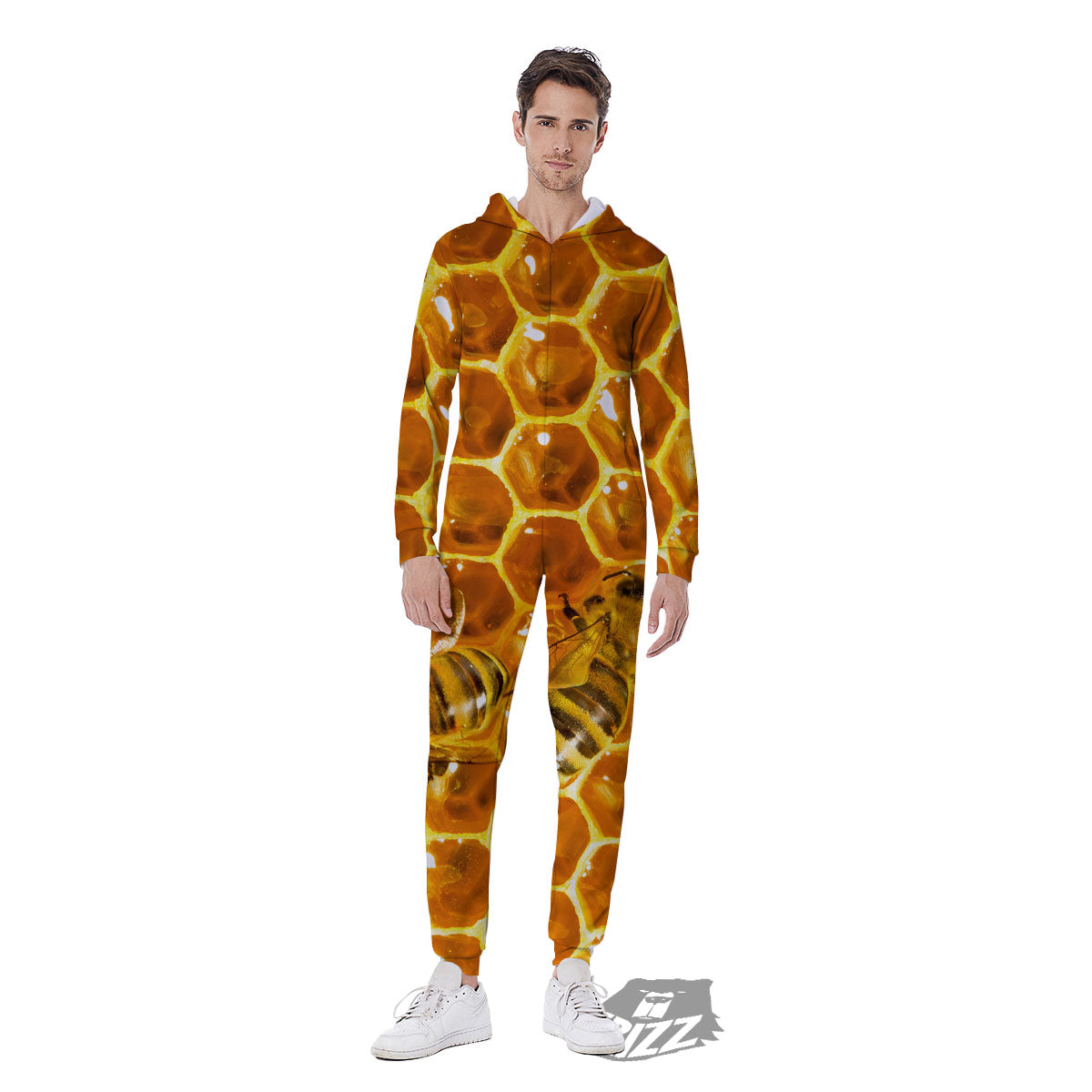 Hive Honey Bee Print Men's Jumpsuit-grizzshop