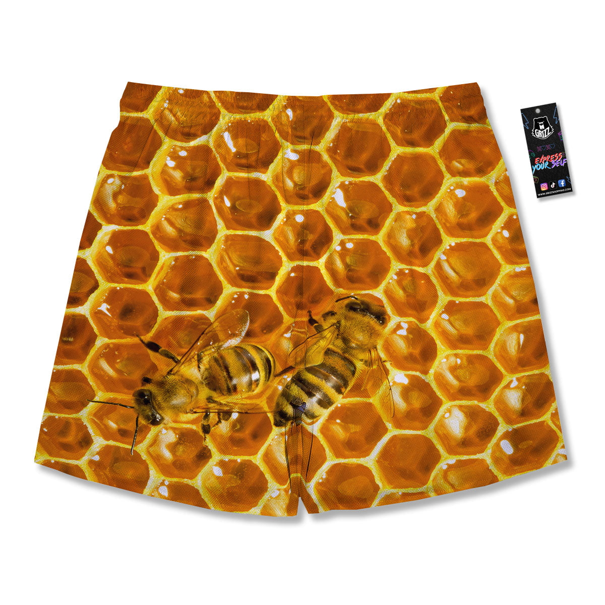 Hive Honey Bee Print Men's Running Shorts-grizzshop