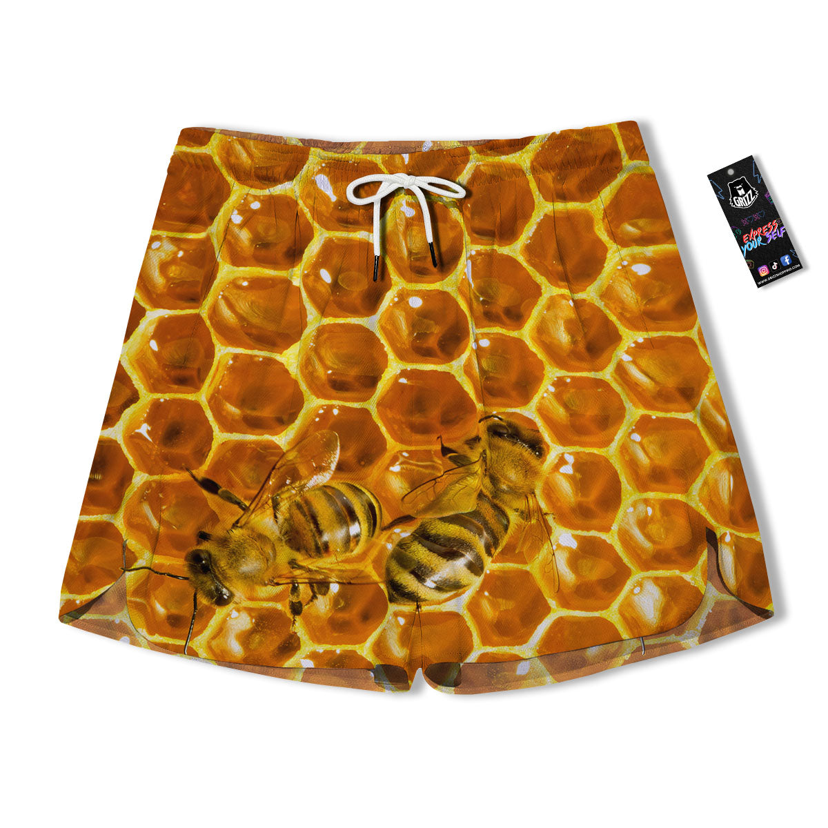 Hive Honey Bee Print Men's Running Shorts-grizzshop