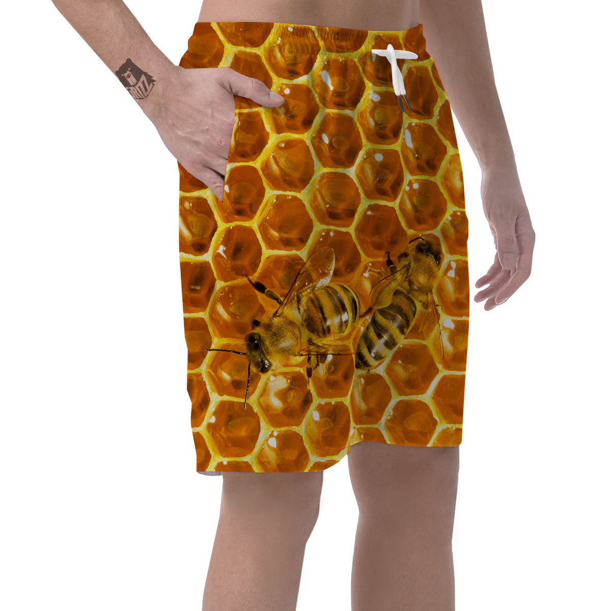 Hive Honey Bee Print Men's Shorts-grizzshop