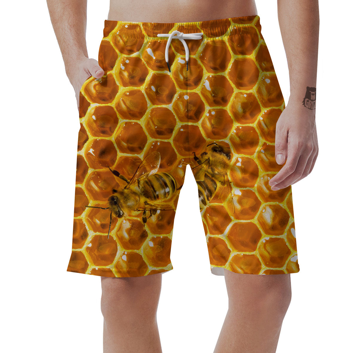 Hive Honey Bee Print Men's Shorts-grizzshop