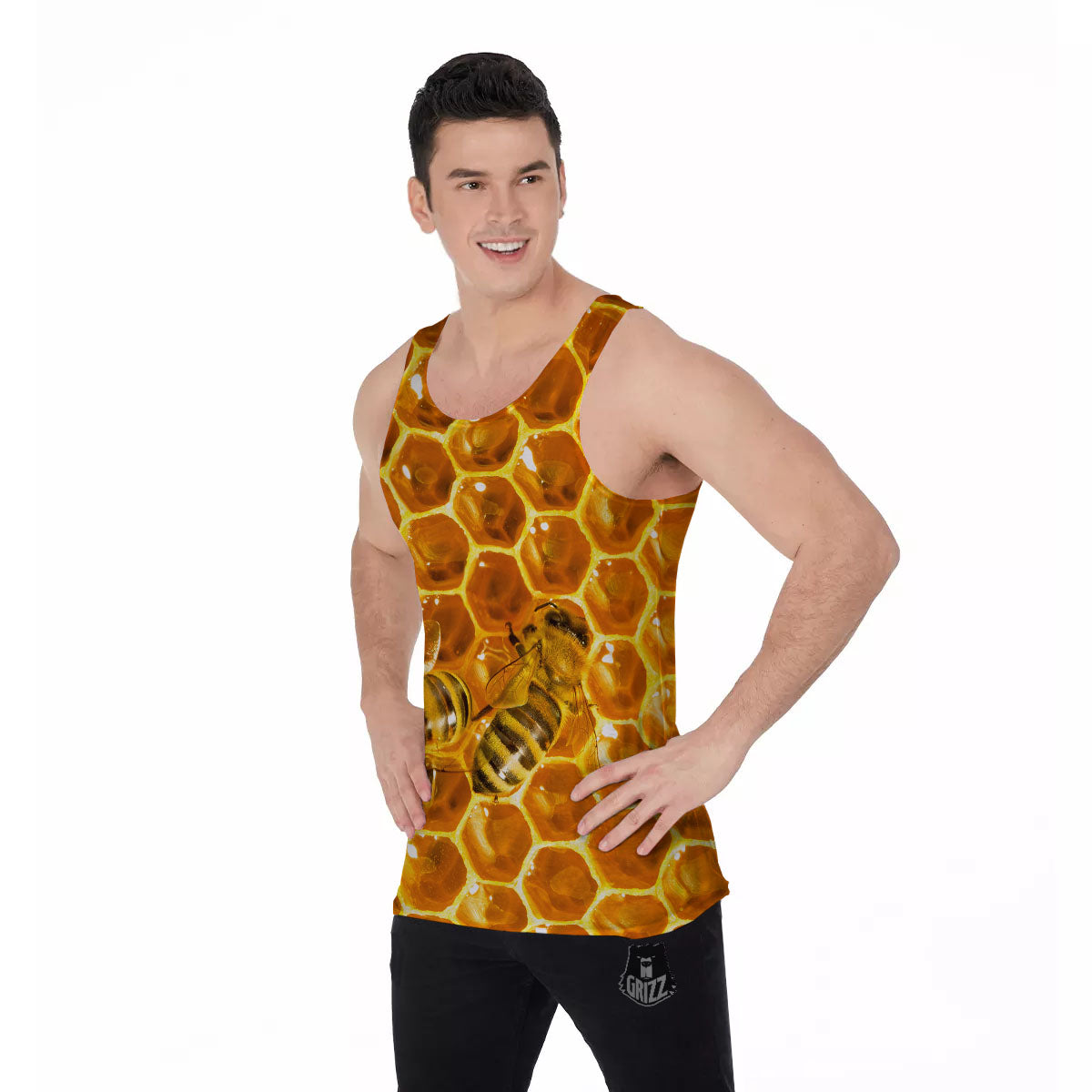 Hive Honey Bee Print Men's Tank Top-grizzshop