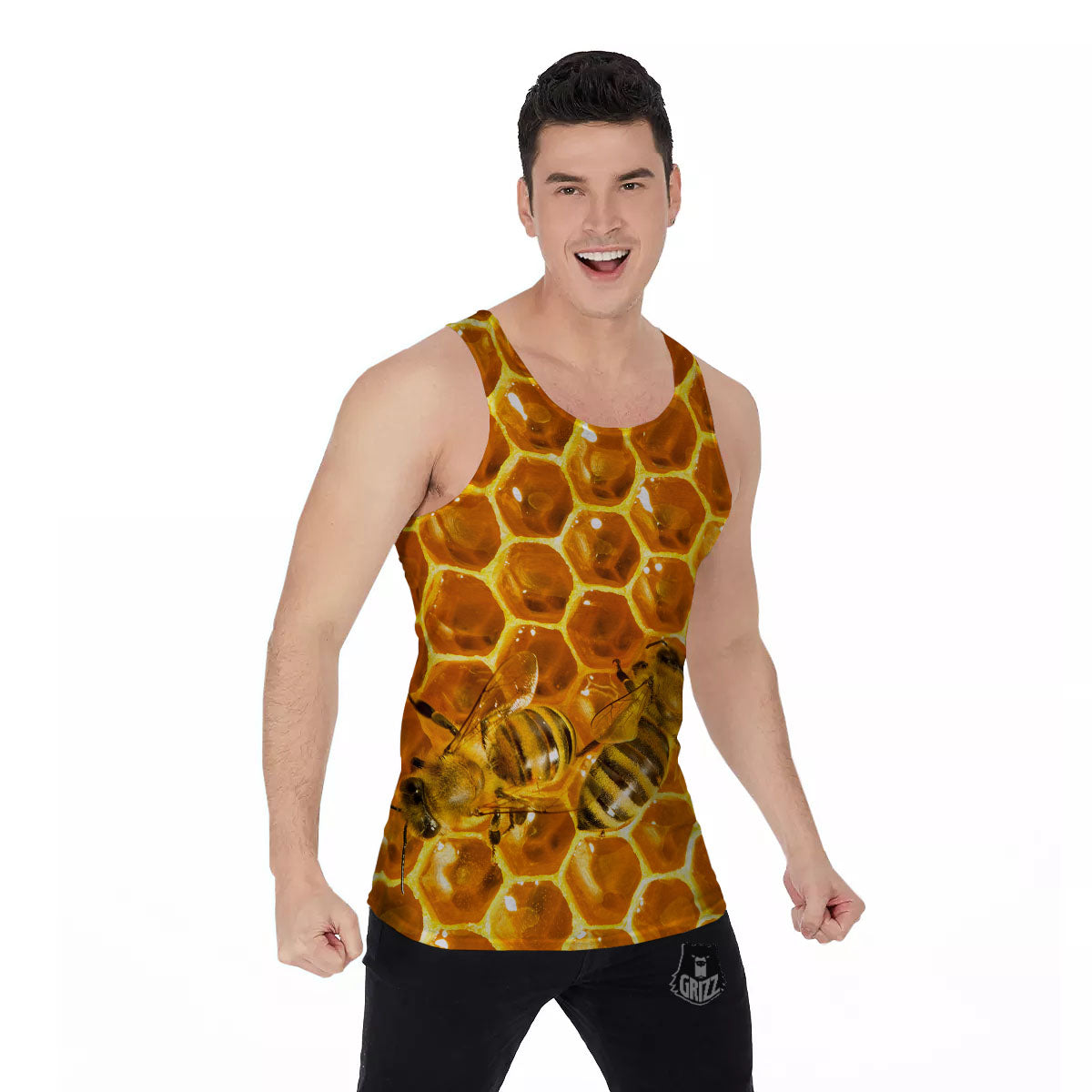 Hive Honey Bee Print Men's Tank Top-grizzshop