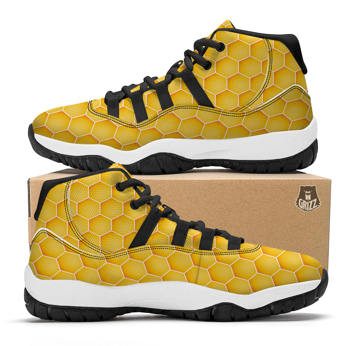 Hive Honey Bee Print Pattern Black Bball Shoes-grizzshop