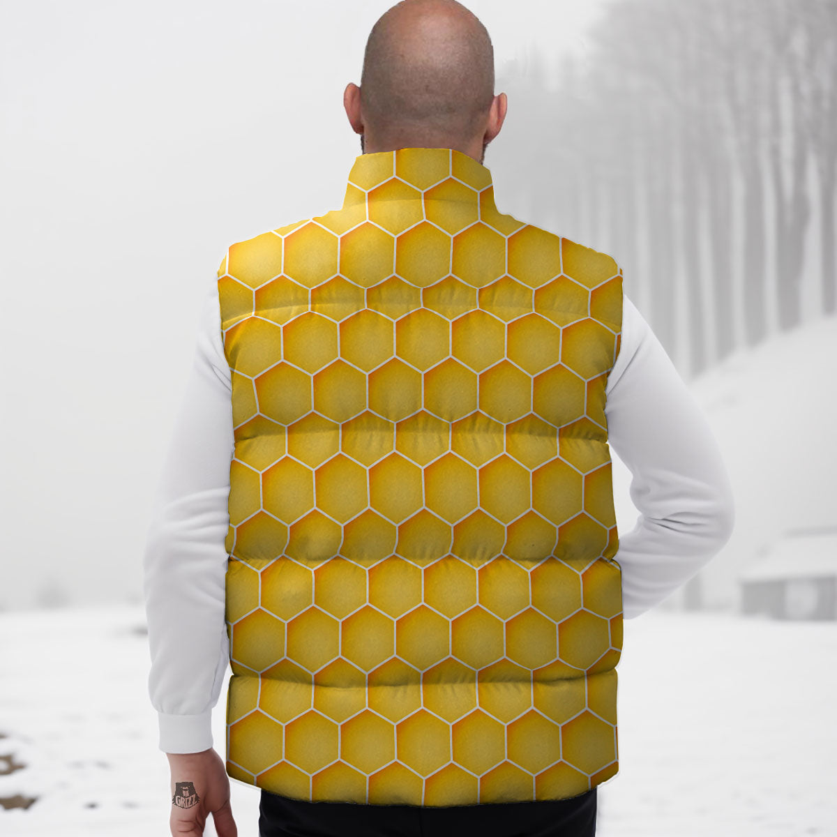 Hive Honey Bee Print Pattern Down Vest