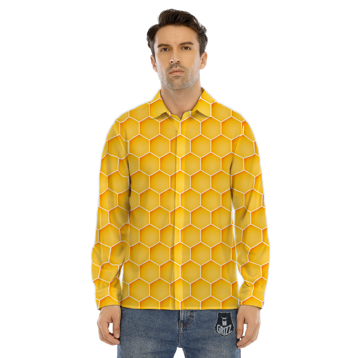 Hive Honey Bee Print Pattern Men's Dress Shirts-grizzshop