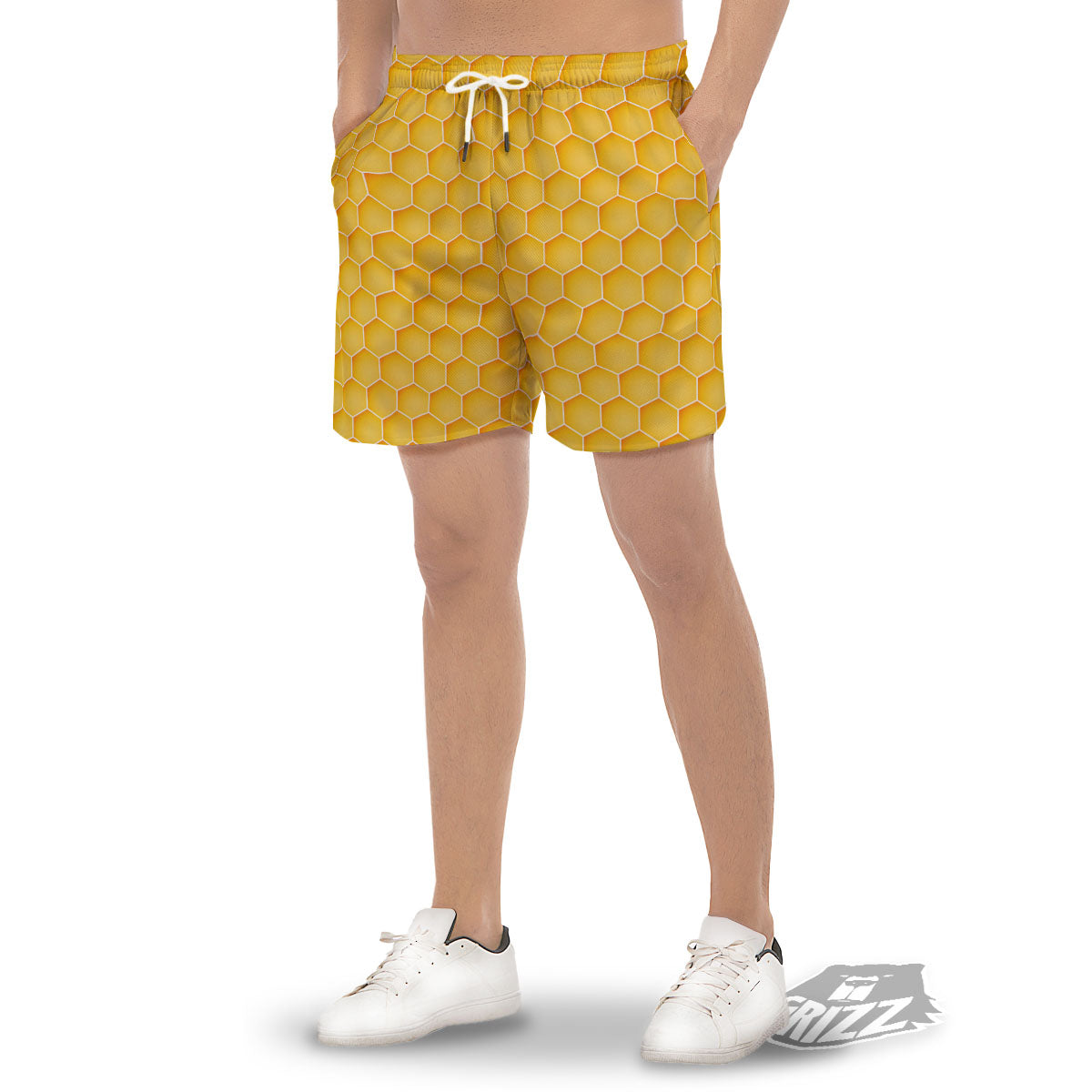 Hive Honey Bee Print Pattern Men's Gym Shorts-grizzshop