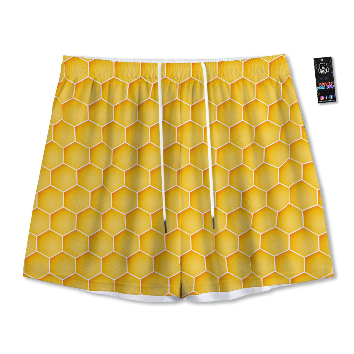 Hive Honey Bee Print Pattern Mesh Shorts