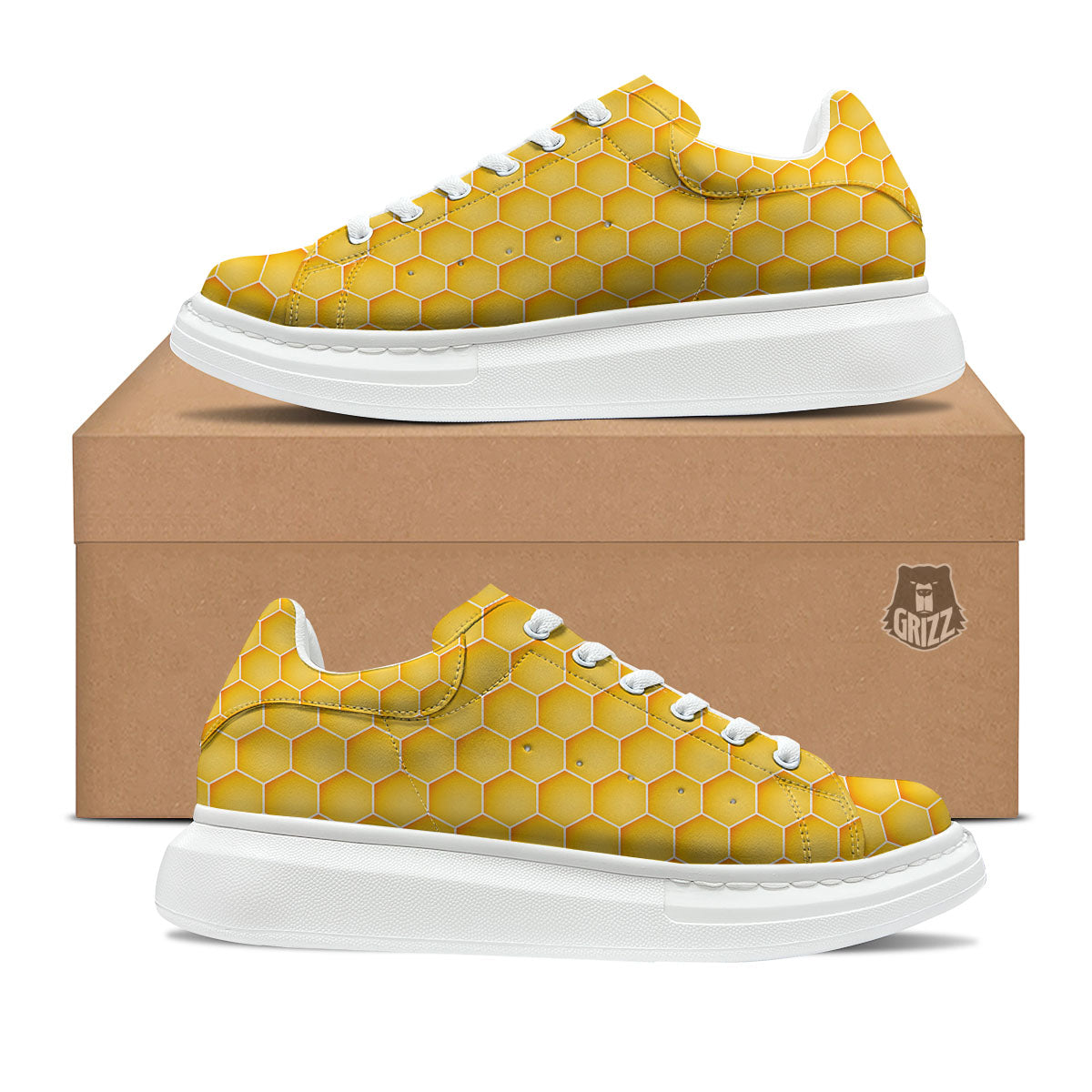 Hive Honey Bee Print Pattern Platform Shoes-grizzshop