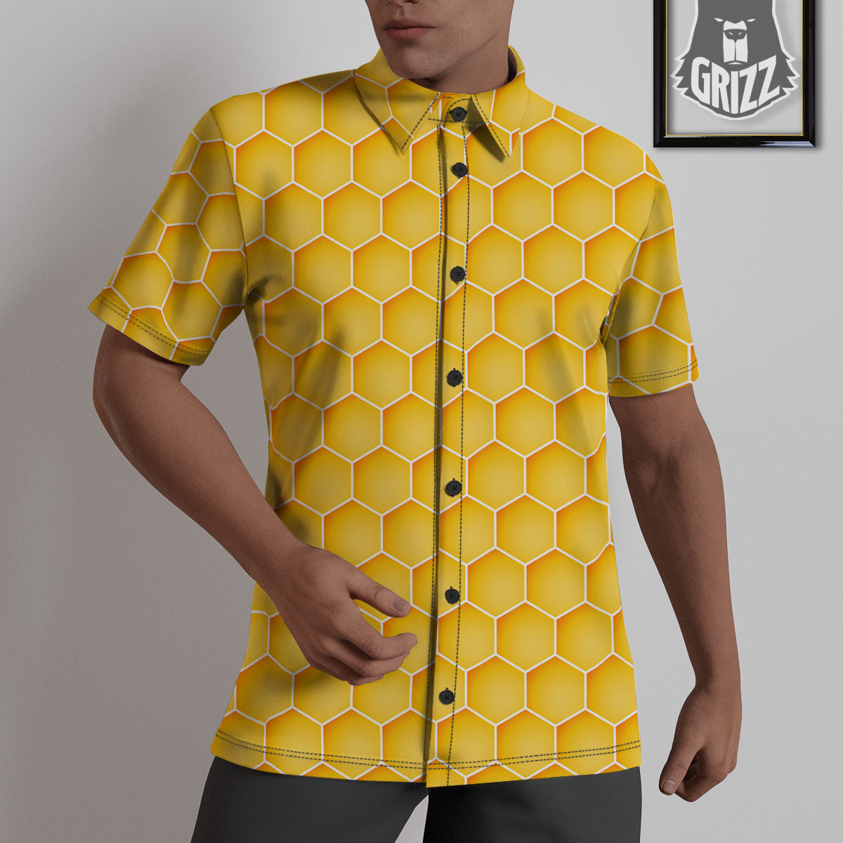 Hive Honey Bee Print Pattern Untucked Shirts-grizzshop
