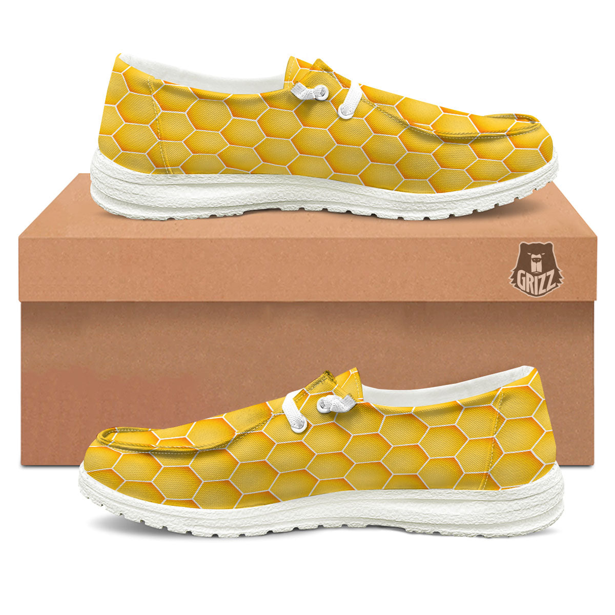 Hive Honey Bee Print Pattern White Loafers-grizzshop