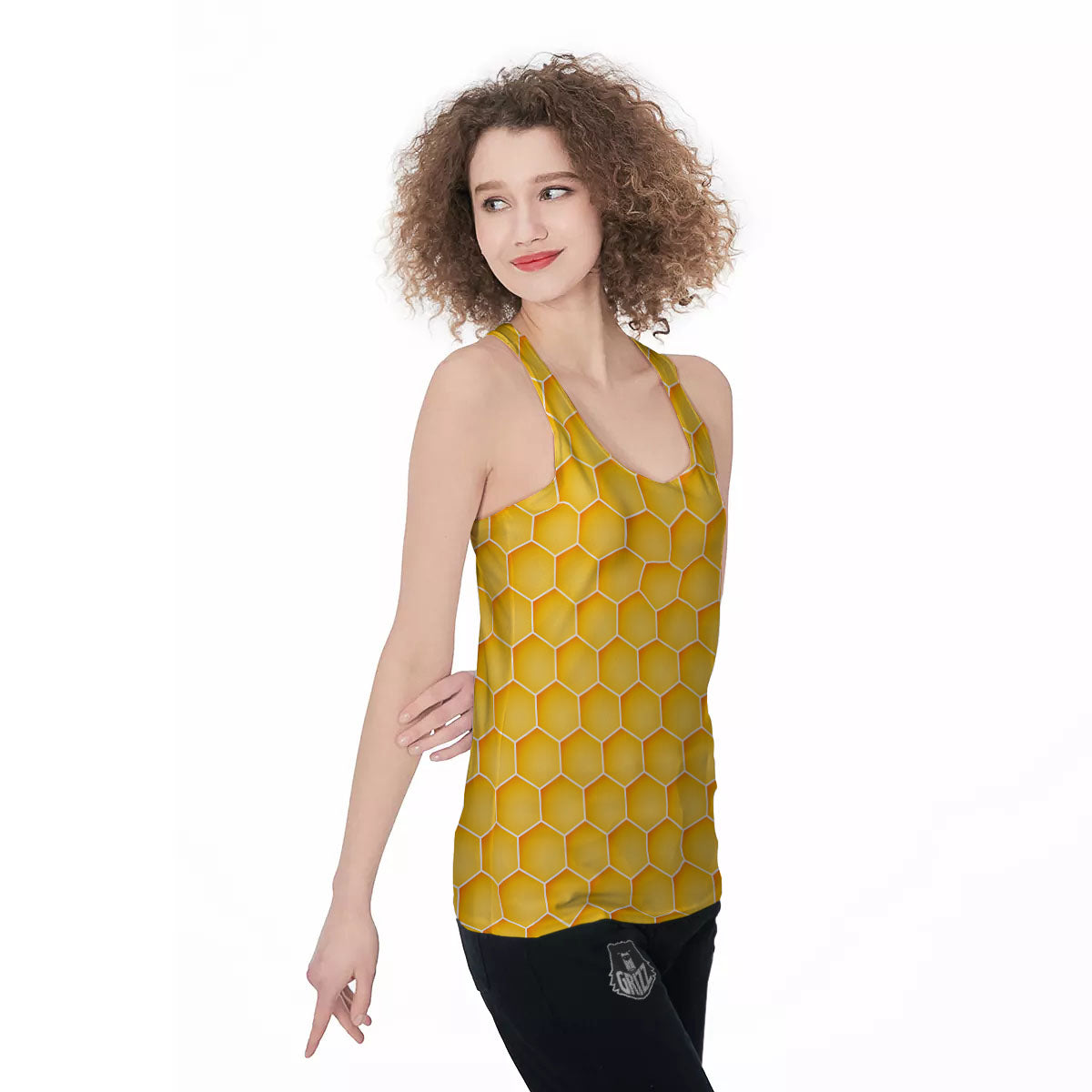 Hive Honey Bee Print Pattern Women's Racerback Tank Top-grizzshop