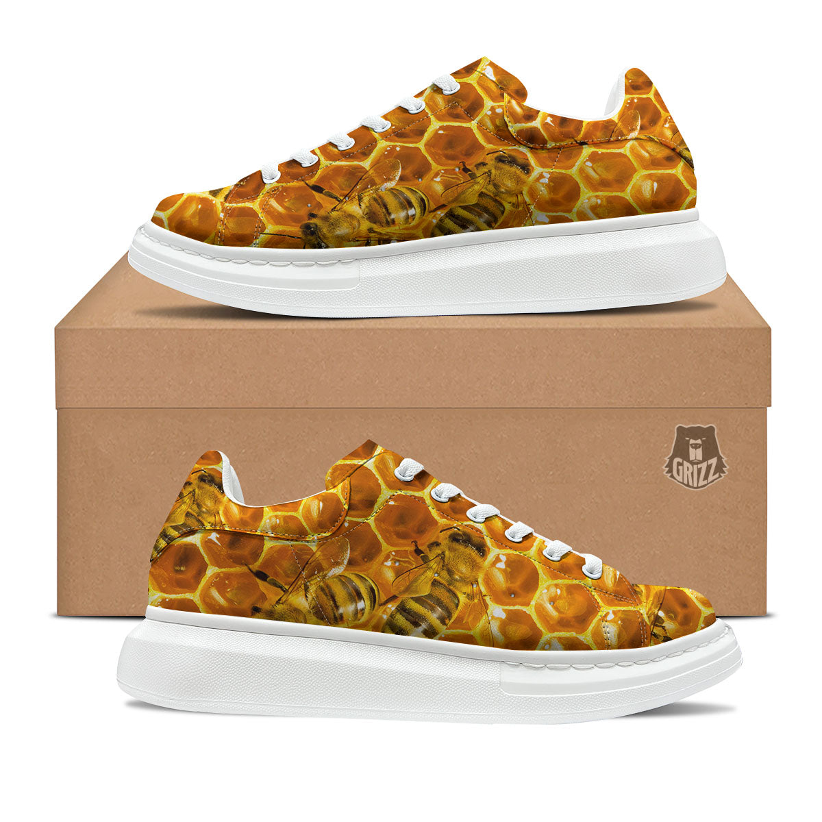 Hive Honey Bee Print Platform Shoes-grizzshop
