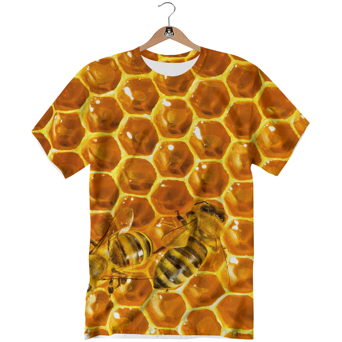 Hive Honey Bee Print T-Shirt-grizzshop