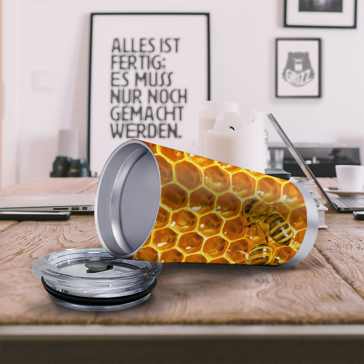 Hive Honey Bee Print Tumbler-grizzshop