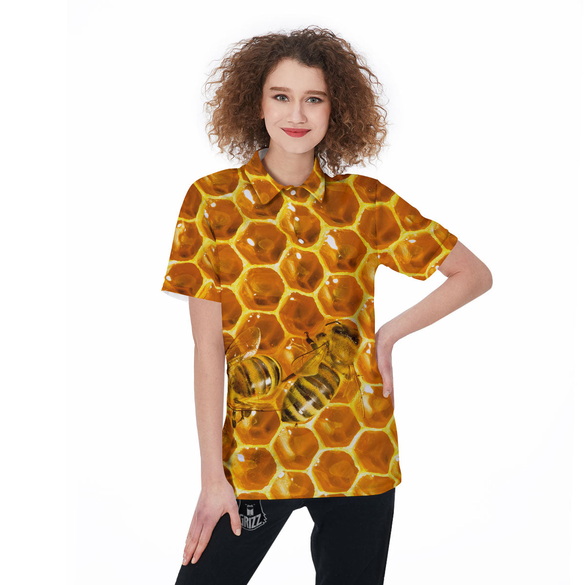Hive Honey Bee Print Women's Golf Shirts-grizzshop