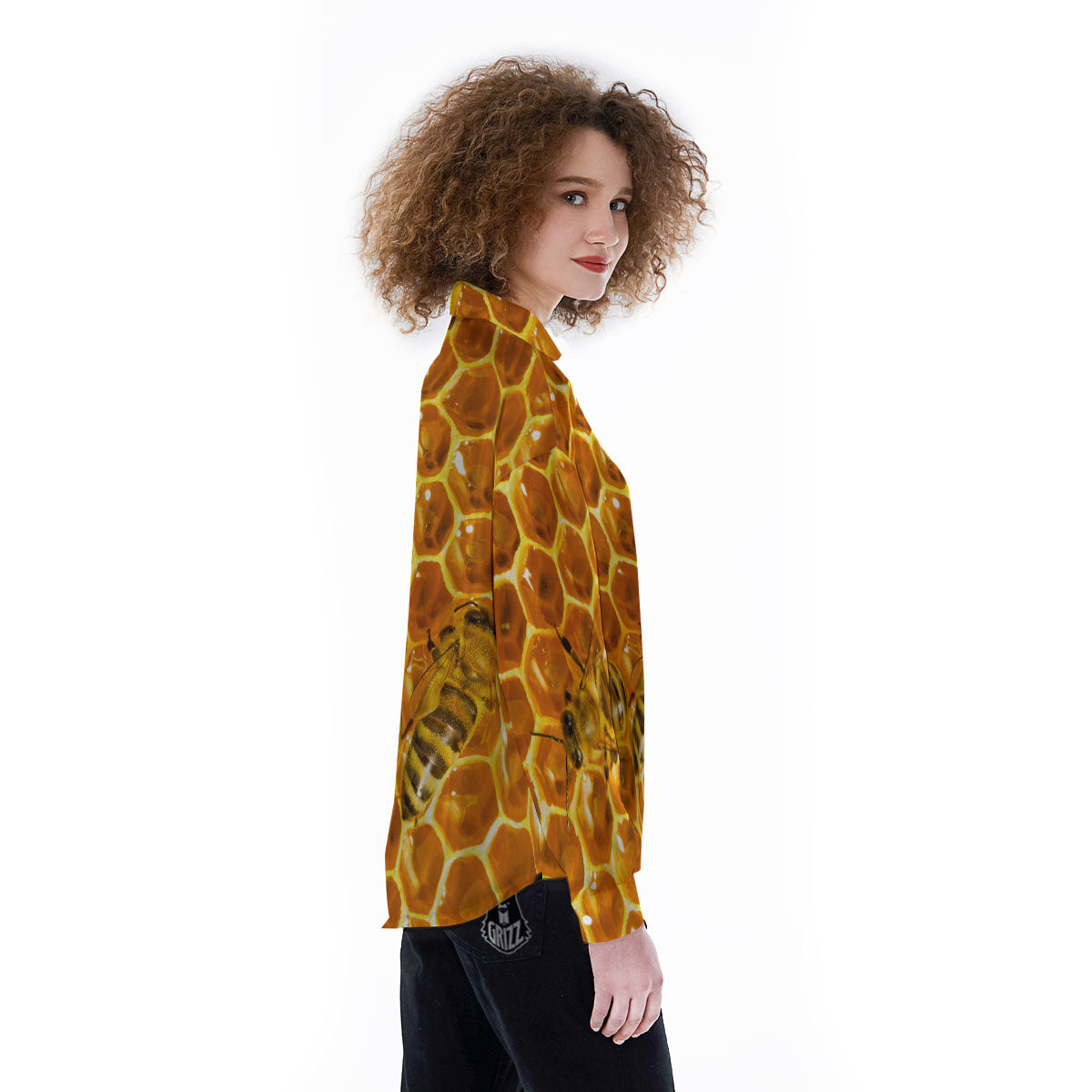 Hive Honey Bee Print Women's Long Sleeve Shirts-grizzshop