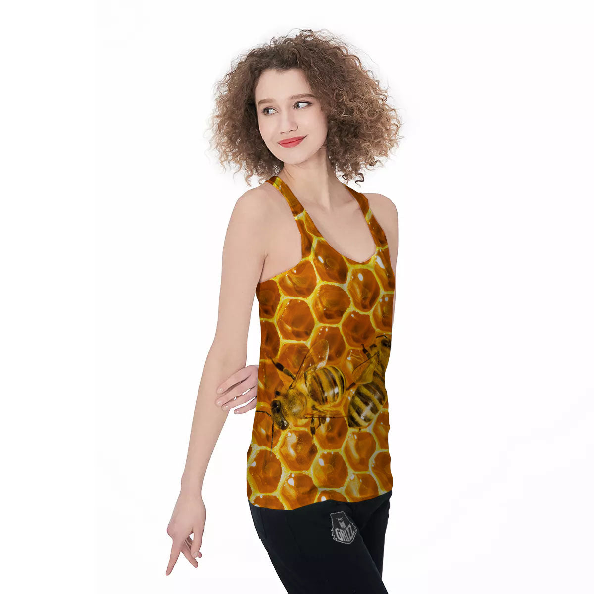 Hive Honey Bee Print Women's Racerback Tank Top-grizzshop