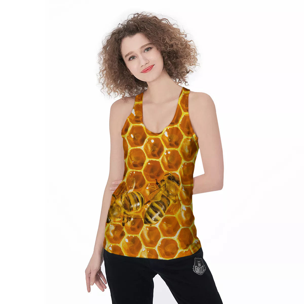 Hive Honey Bee Print Women's Racerback Tank Top-grizzshop