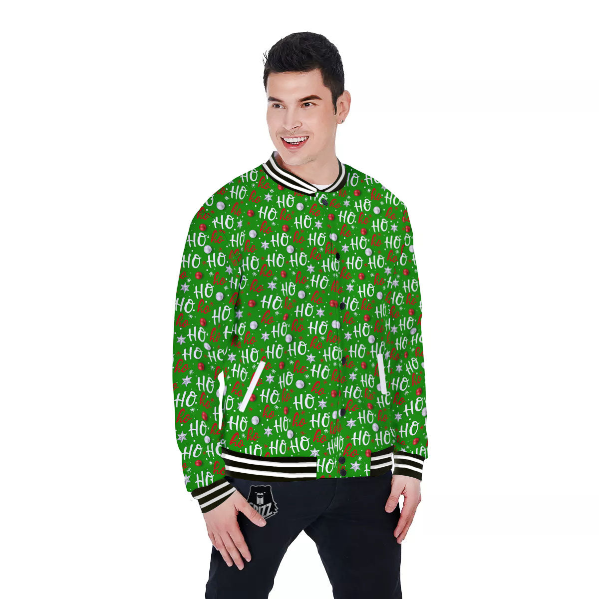 Ho Ho Christmas Santa Print Pattern Baseball Jacket-grizzshop