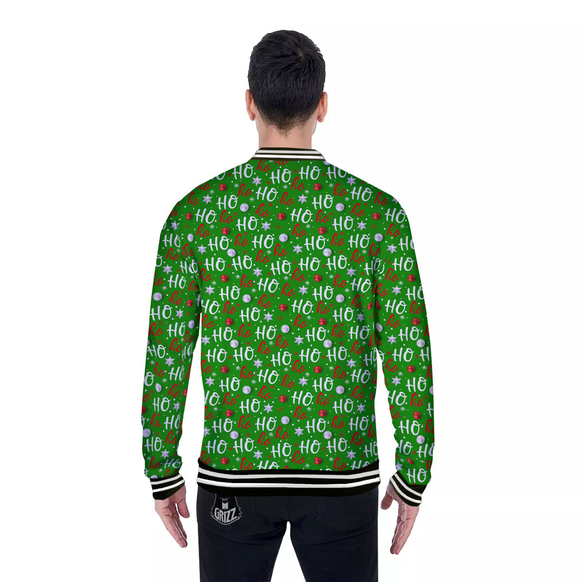 Ho Ho Christmas Santa Print Pattern Baseball Jacket-grizzshop