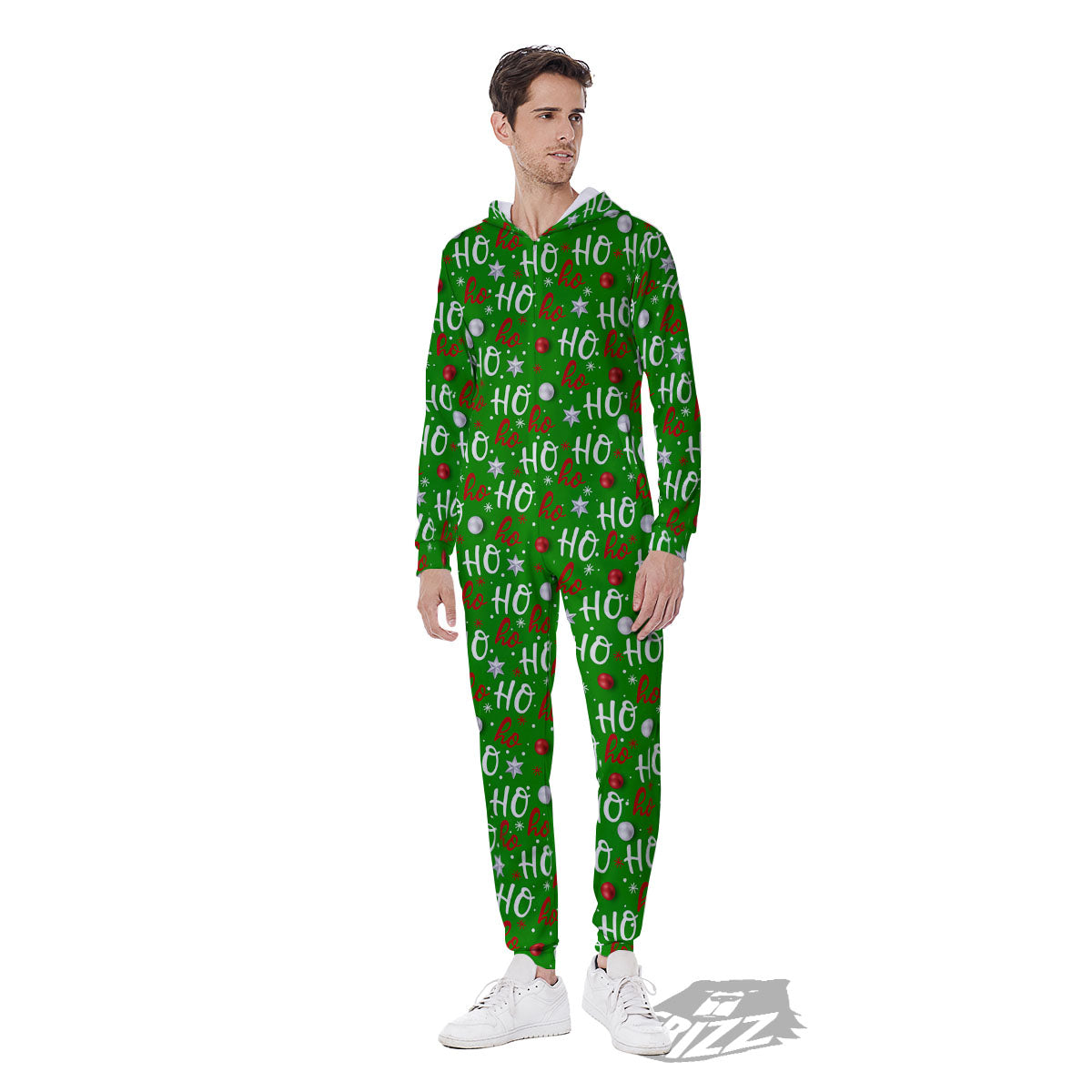 Ho Ho Christmas Santa Print Pattern Men's Jumpsuit-grizzshop