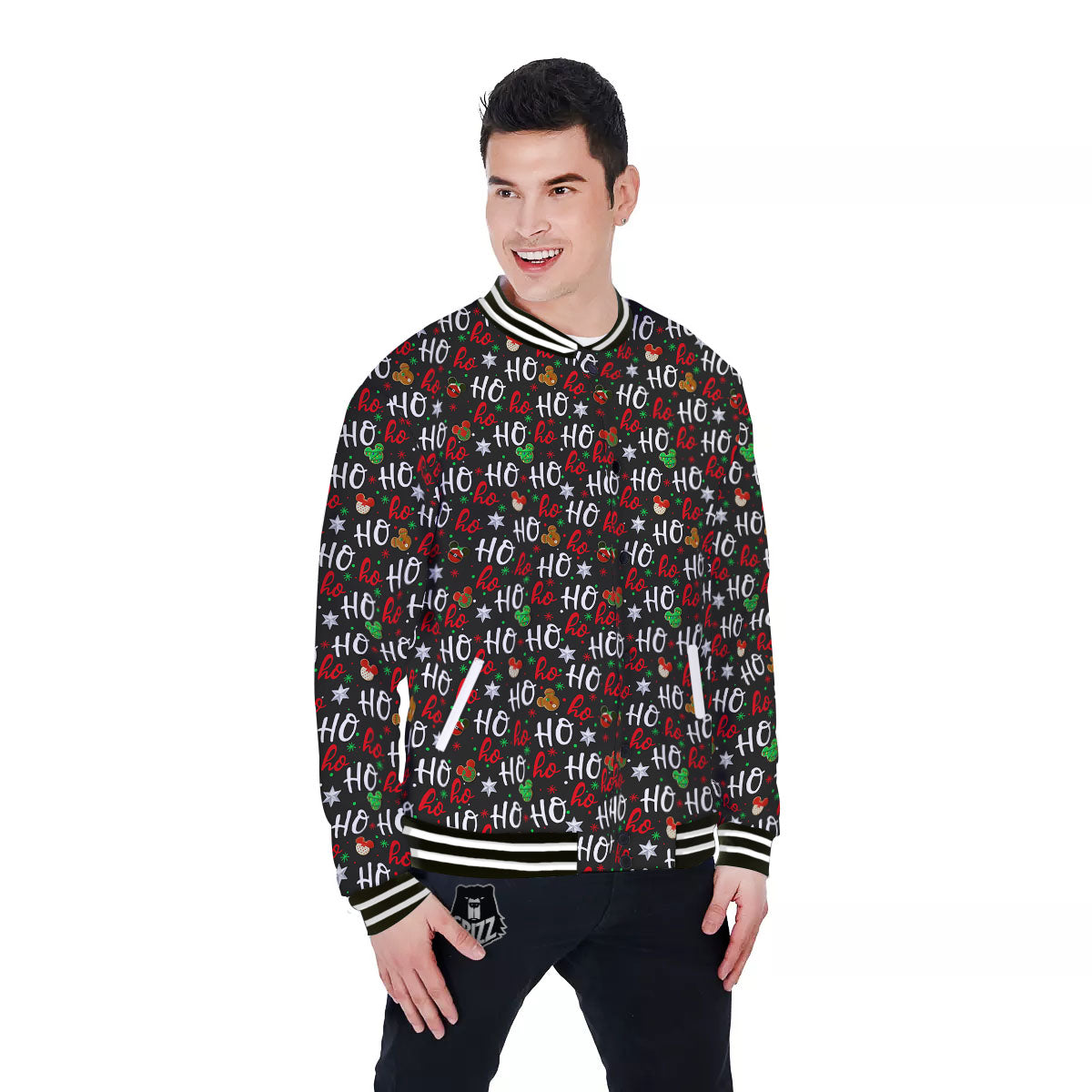 Ho Ho Ho Christmas Print Pattern Baseball Jacket-grizzshop