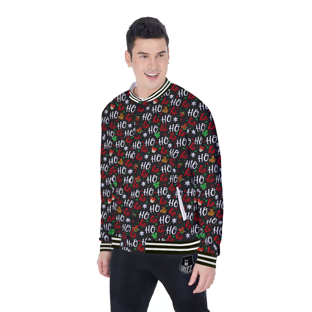 Ho Ho Ho Christmas Print Pattern Baseball Jacket-grizzshop