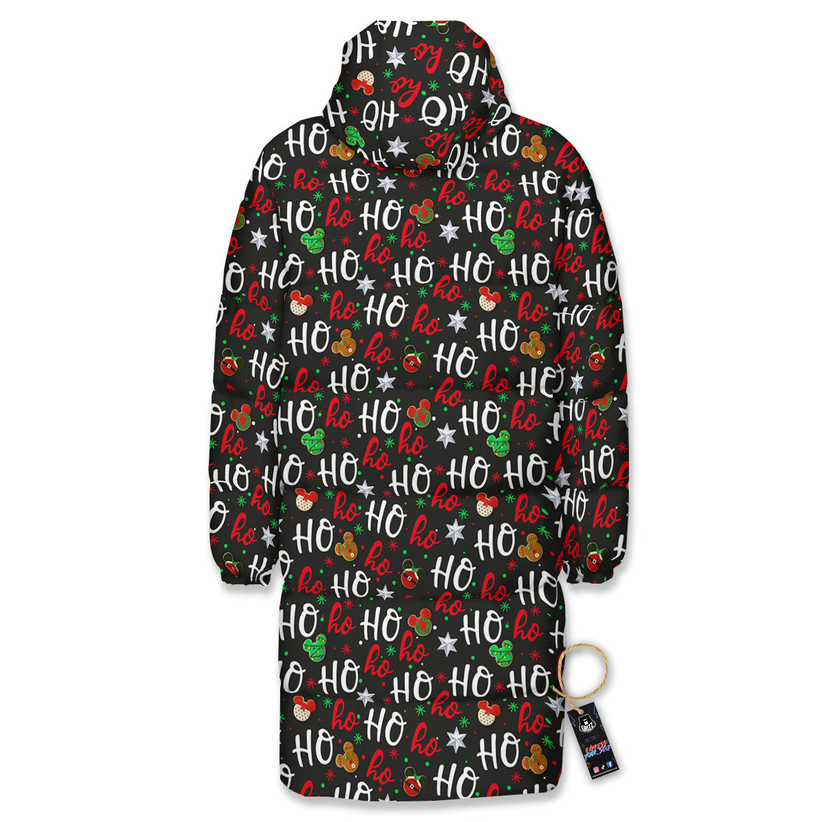 Ho Ho Ho Christmas Print Pattern Long Down Jacket-grizzshop