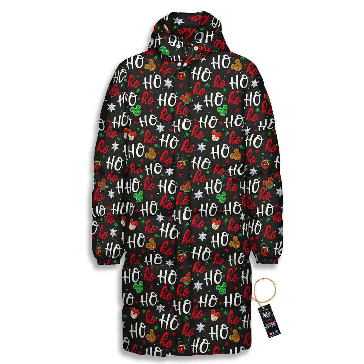 Ho Ho Ho Christmas Print Pattern Long Down Jacket-grizzshop