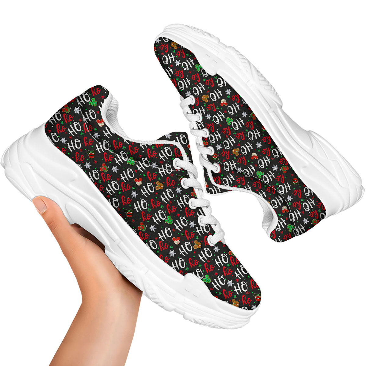 Ho Ho Ho Christmas Print Pattern White Chunky Shoes-grizzshop