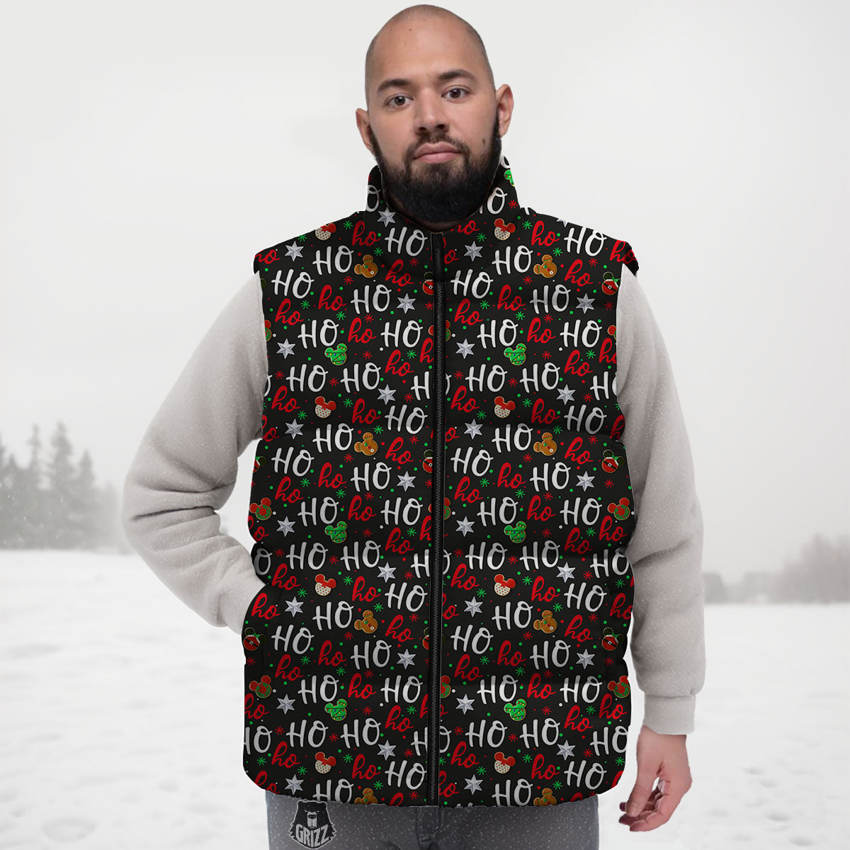 Ho Ho Ho Christmas Print Pattern Down Vest