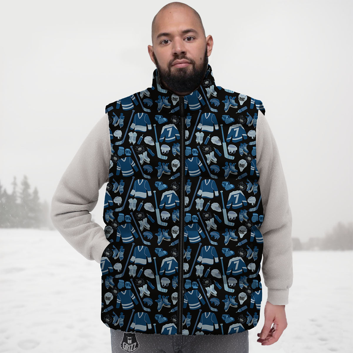 Hockey Equipment Print Pattern Down Vest