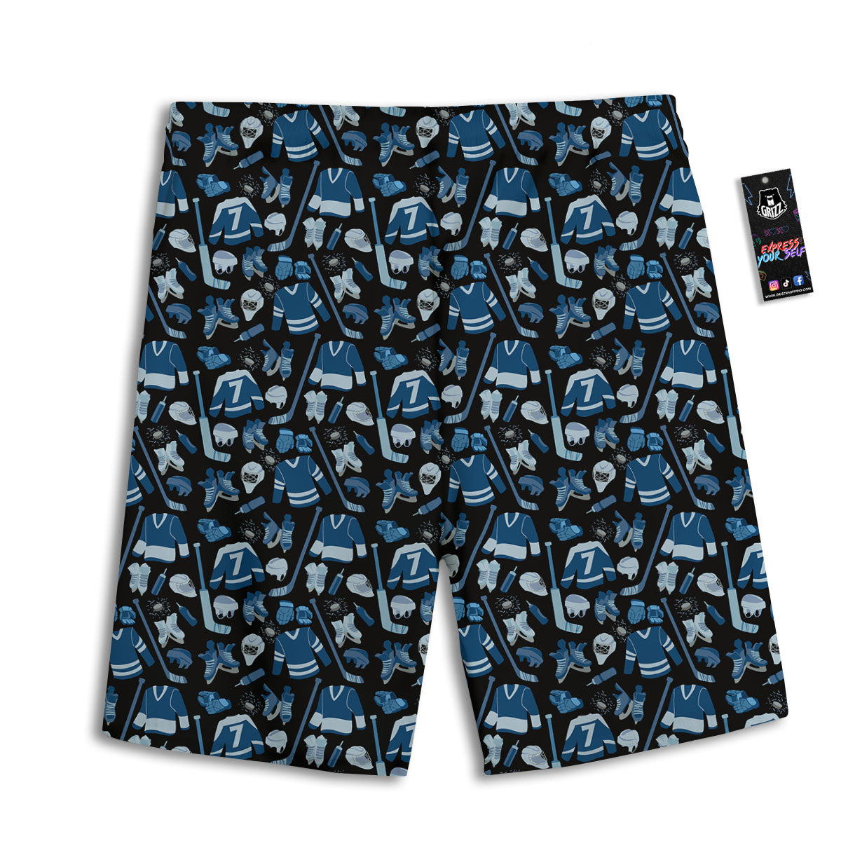 Hockey Equipment Print Pattern Men's Athletic Shorts