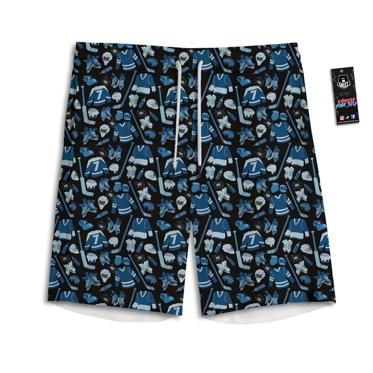 Hockey Equipment Print Pattern Men's Athletic Shorts