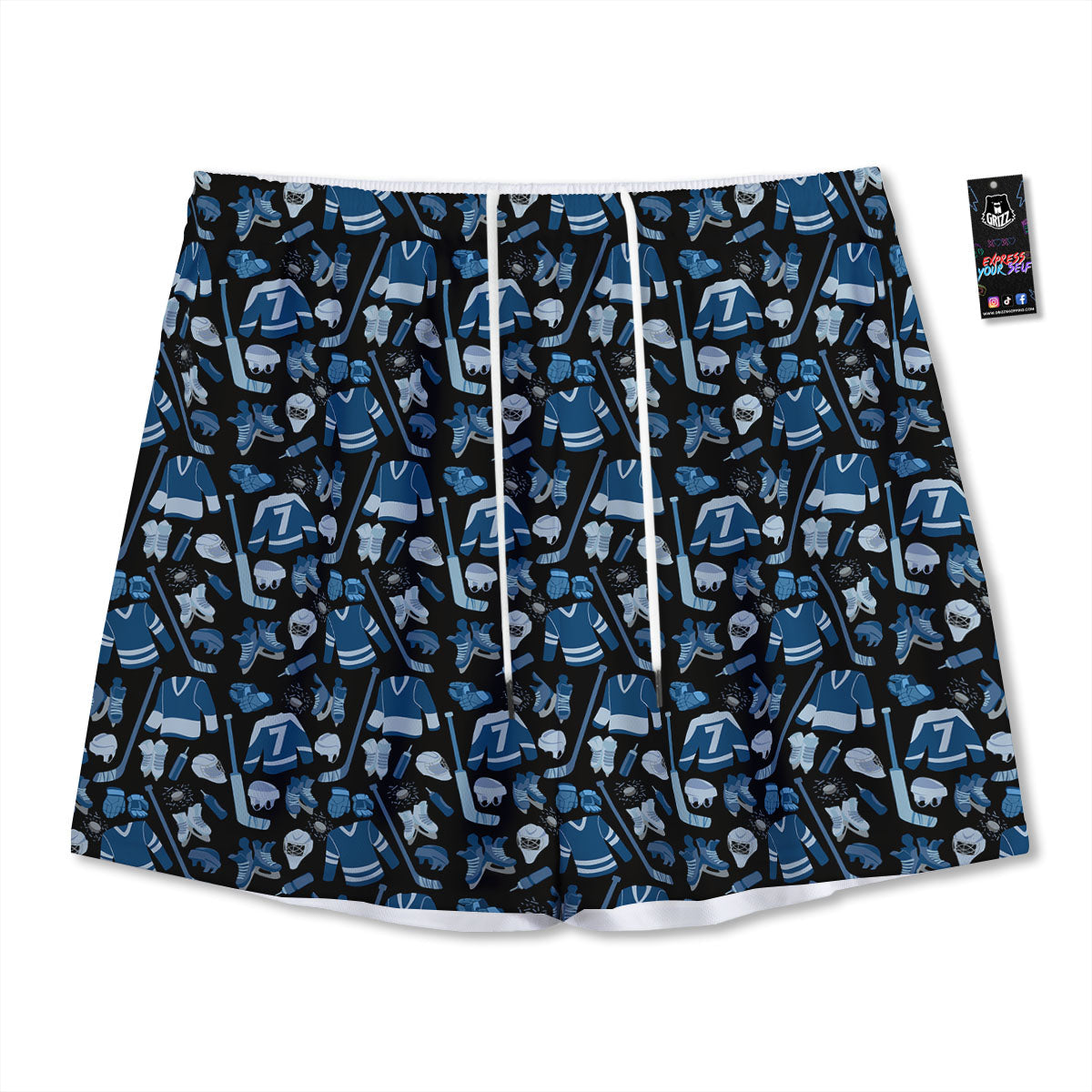 Hockey Equipment Print Pattern Mesh Shorts