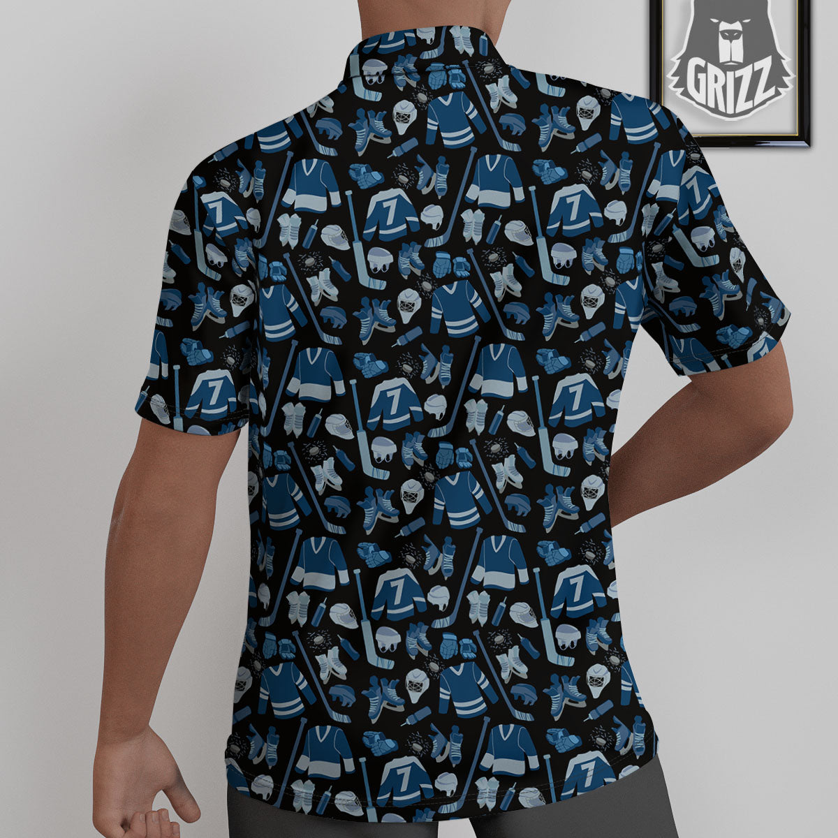 Hockey Equipment Print Pattern Untucked Shirts-grizzshop