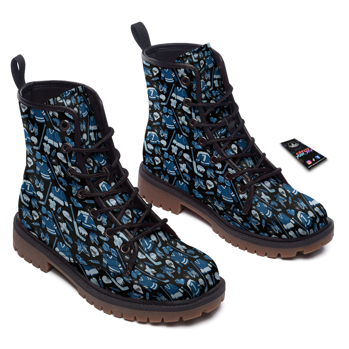 Hockey Equipment Print Pattern Work Boots-grizzshop