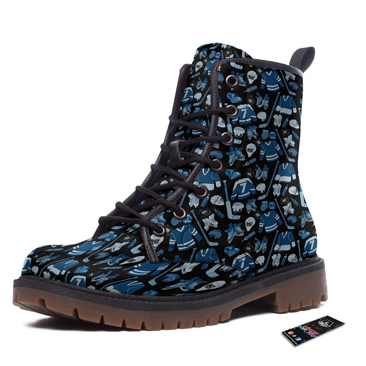 Hockey Equipment Print Pattern Work Boots-grizzshop