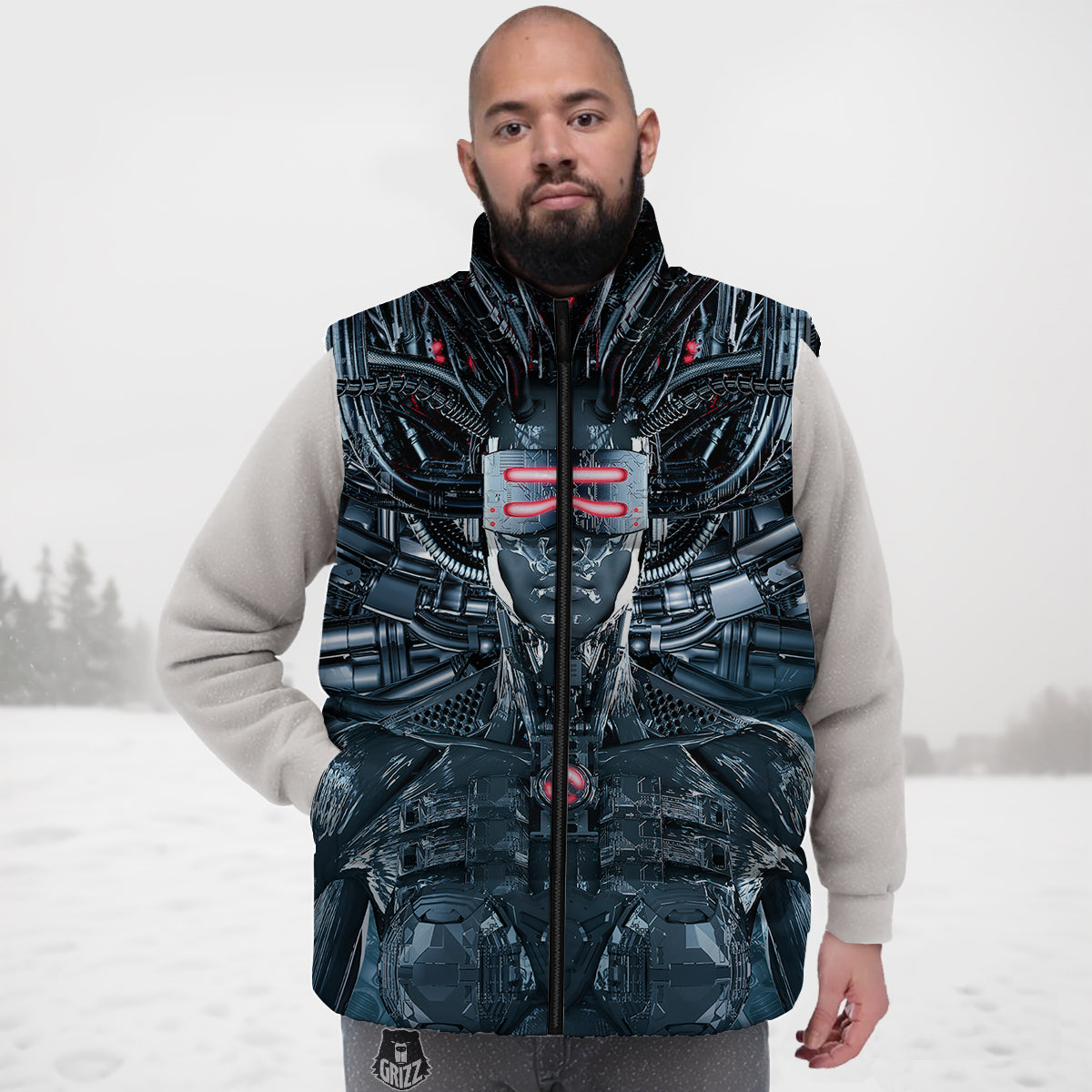 Hockey Pattern Print Down Vest