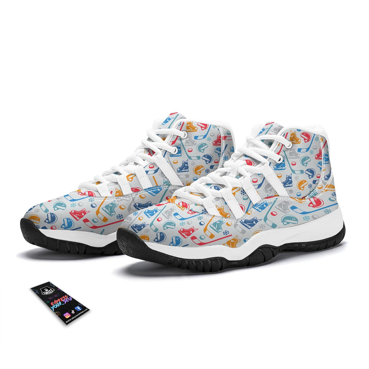 Hockey Pattern Print White Bball Shoes-grizzshop