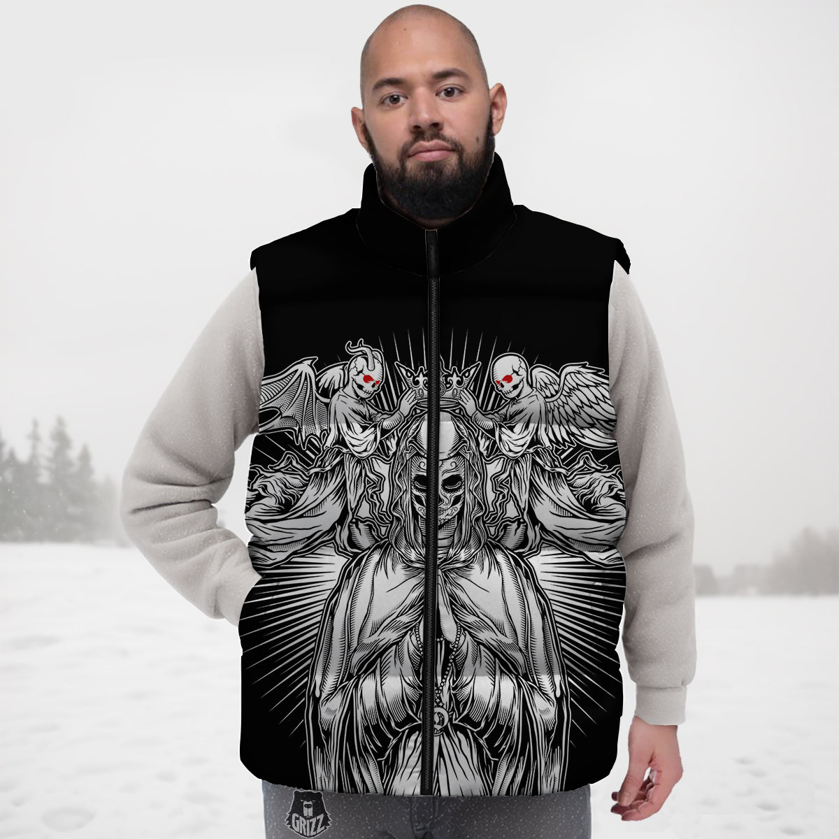 Hockey Print Pattern Down Vest
