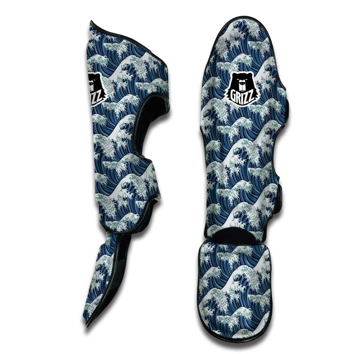 Hokusai Wave Print Pattern Muay Thai Shin Guards-grizzshop