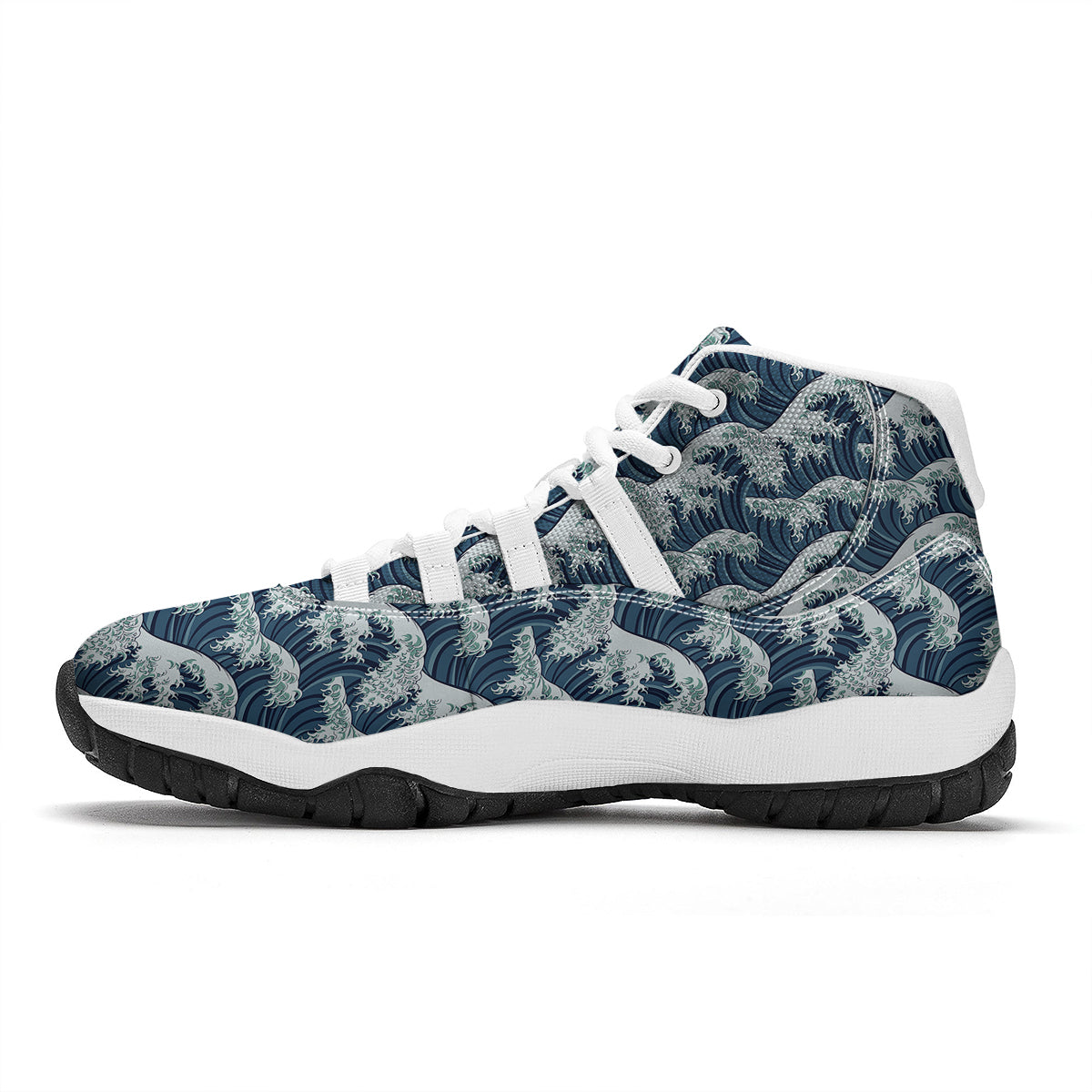 Hokusai Wave Print Pattern White Bball Shoes-grizzshop